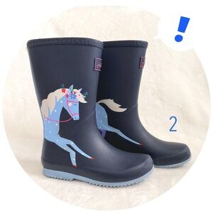 Joules Girls Navy Horse Junior Roll Up Welly Rain Boots (Size 2)